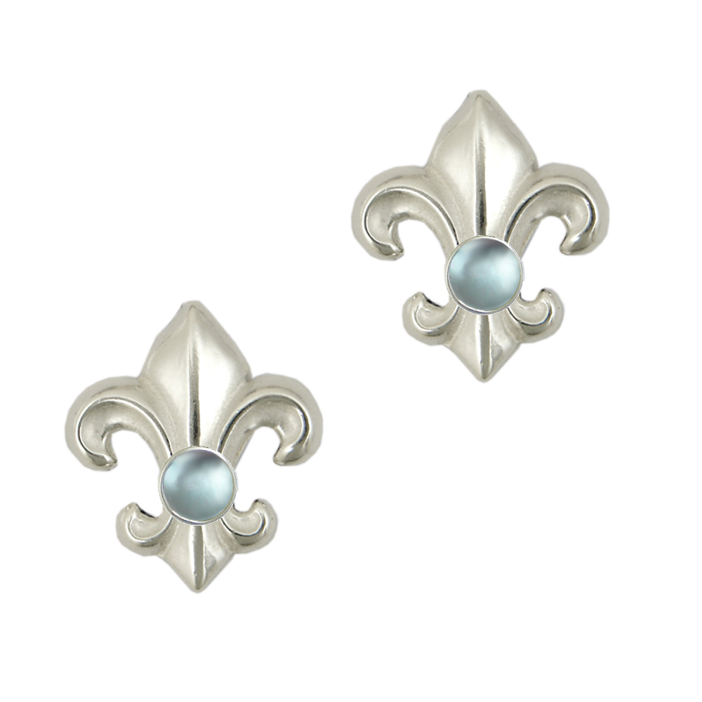 Sterling Silver And Blue Topaz Fleur de Lis Post Stud Earrings